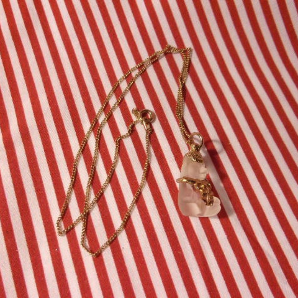 Frosted Glass Christmas Bear Pendant Necklace 16"